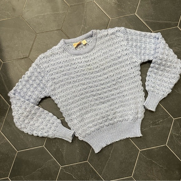 VTG 70s Light Blue Chunky Knit Popcorn Crewneck Sweater - Picture 4 of 9